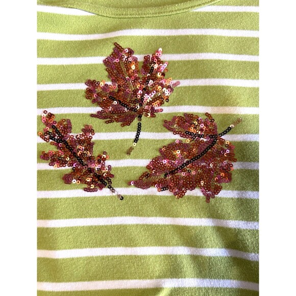 Quacker Factory  Womens 2X Leaves Fall Sequin Striped Green Tunic Top - Picture 3 of 8